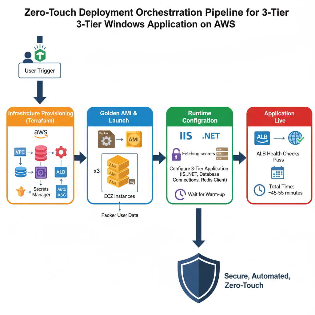 AWS architecture diagram for the automated Windows web app deployment.